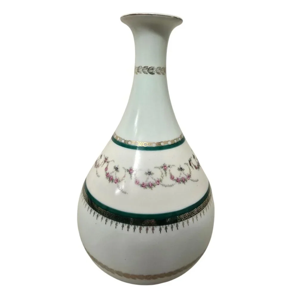 Antique Hand-Painted Porcelain Vase With Dog Portrait & Gold Detailing